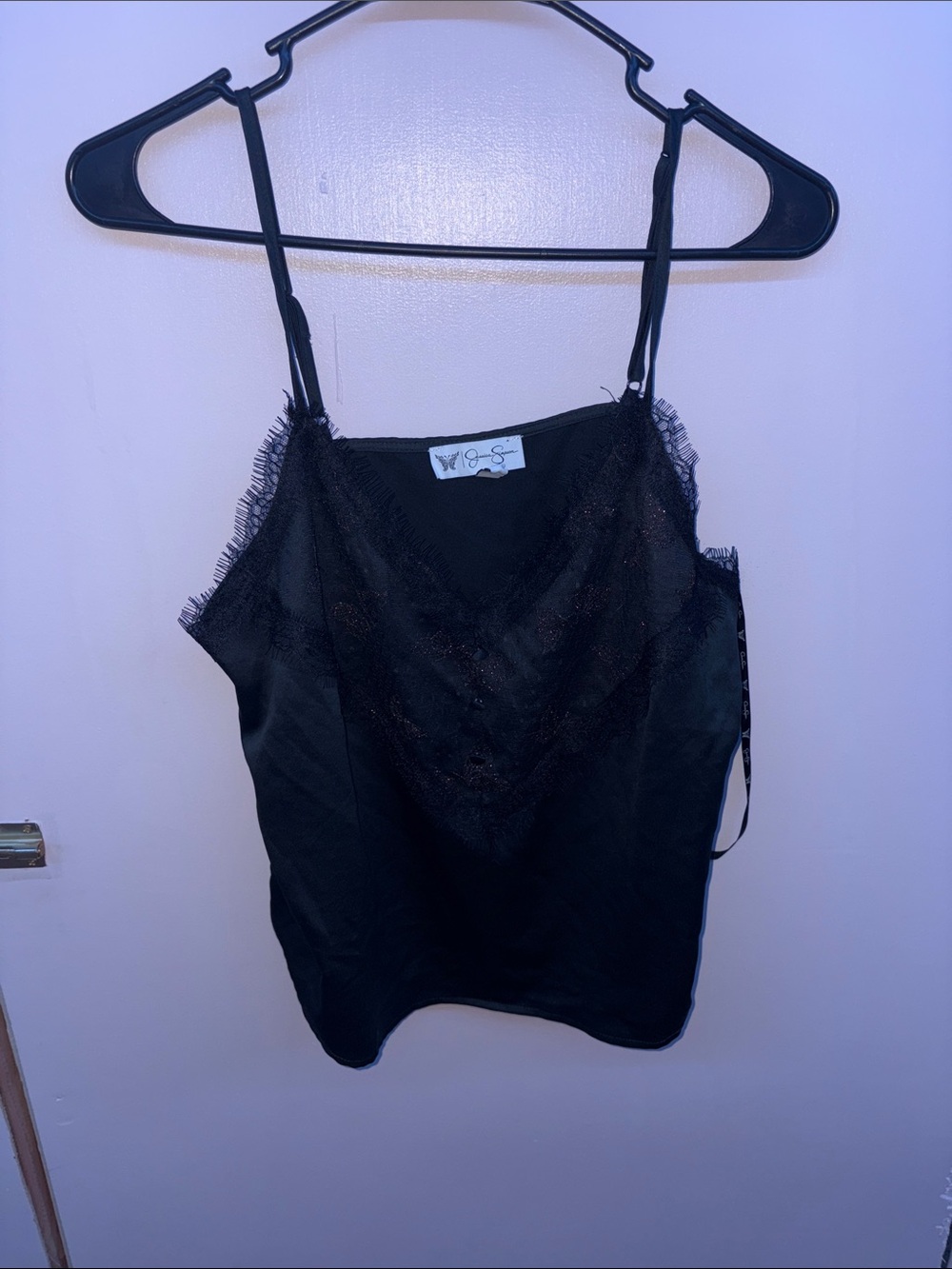 Jessica Simpson Black Lace-Trim Satin Cami
